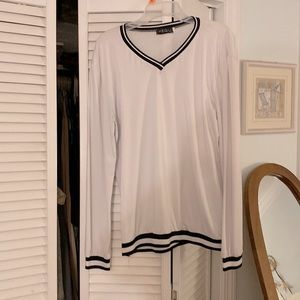 White & black striped neck stretchy long sleeve shirt. Womens size XL